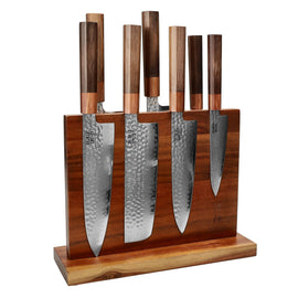 Shinrai Knives - Kigami Exclusive Damascus 7-delige messenset + Messenblok Dubbelzijdig Messenset met blok Shinrai Knives 