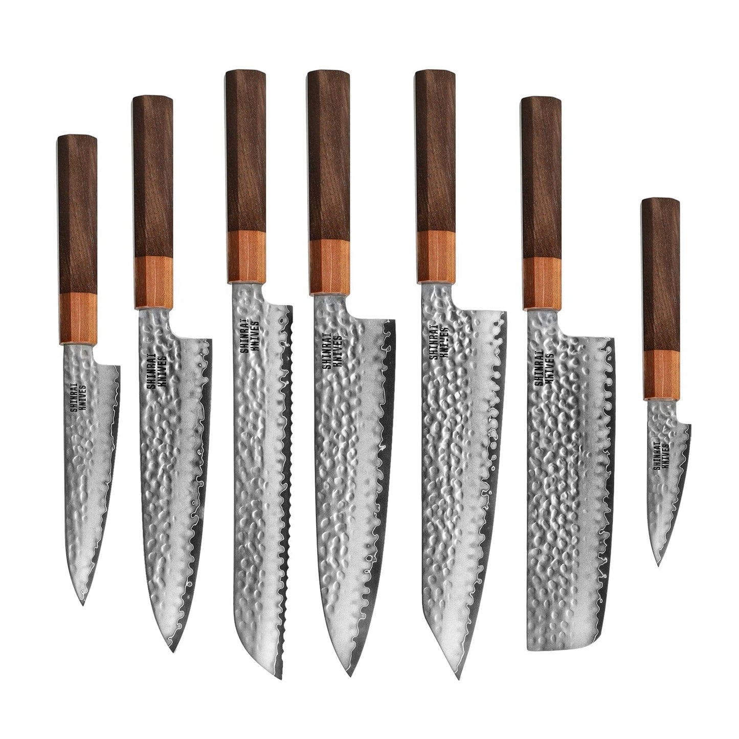 Shinrai Knives - Kigami Exclusive Damascus 7-delige messenset + Messenblok enkelzijdig Messenset met blok Shinrai Knives 