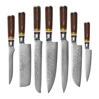 Shinrai Knives - Micarta Jewels 7-delige Damascus Messenset Messenset Shinrai Knives 
